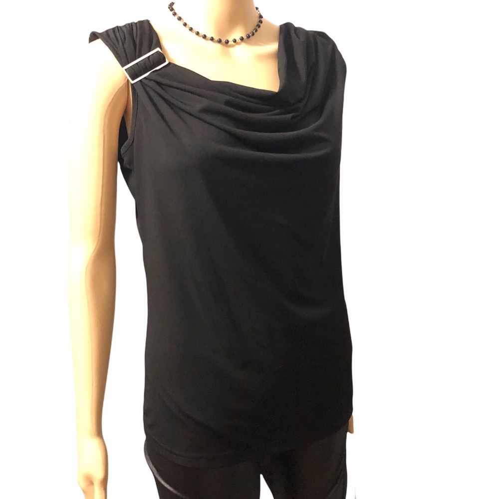 Worthington Black Ruched Side Buckle Shoulder Sleeveless Tank Top Sz XL